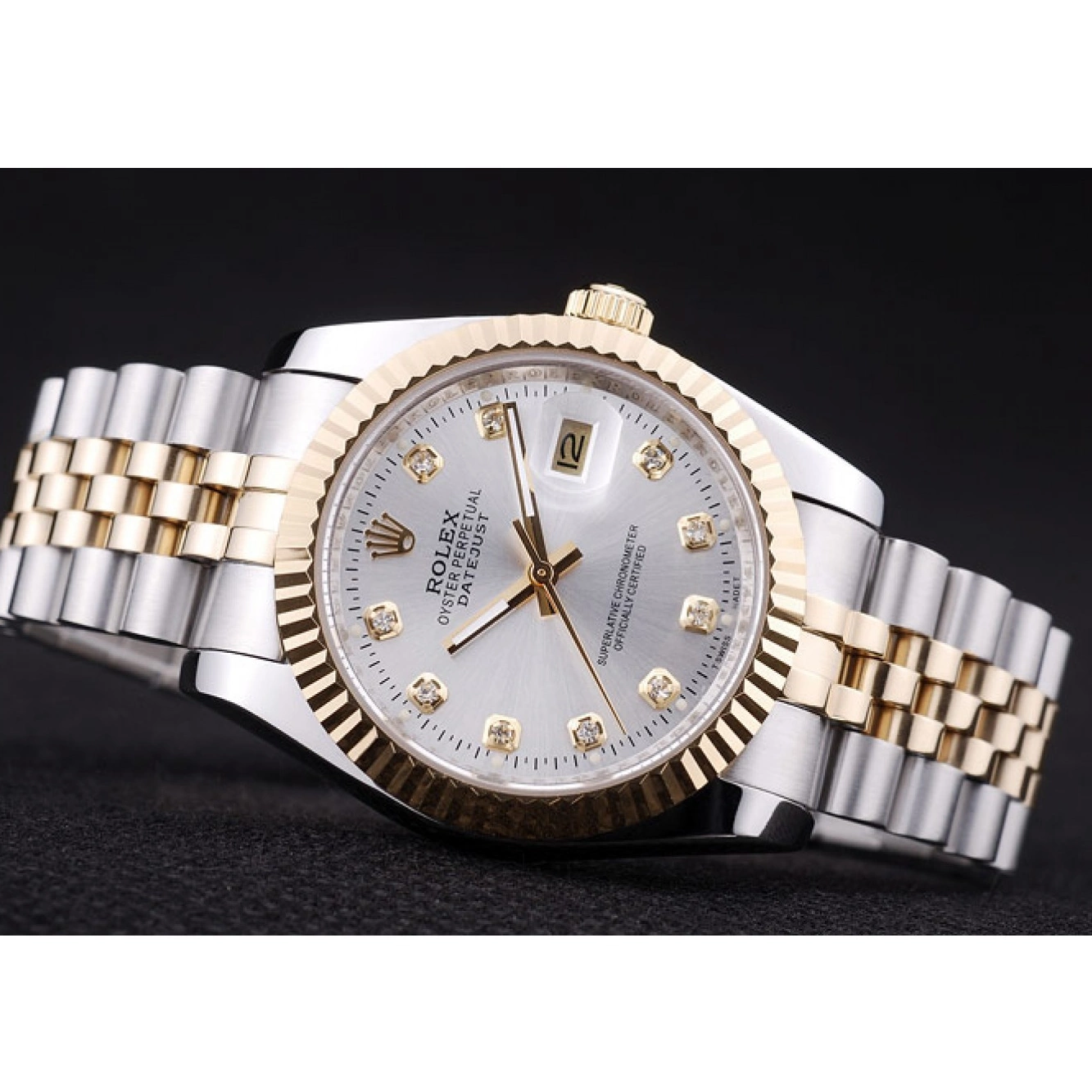 MiroTime 0815 Rolex Datejust Silver Dial Diamonds Ribbed Bezel 7454
